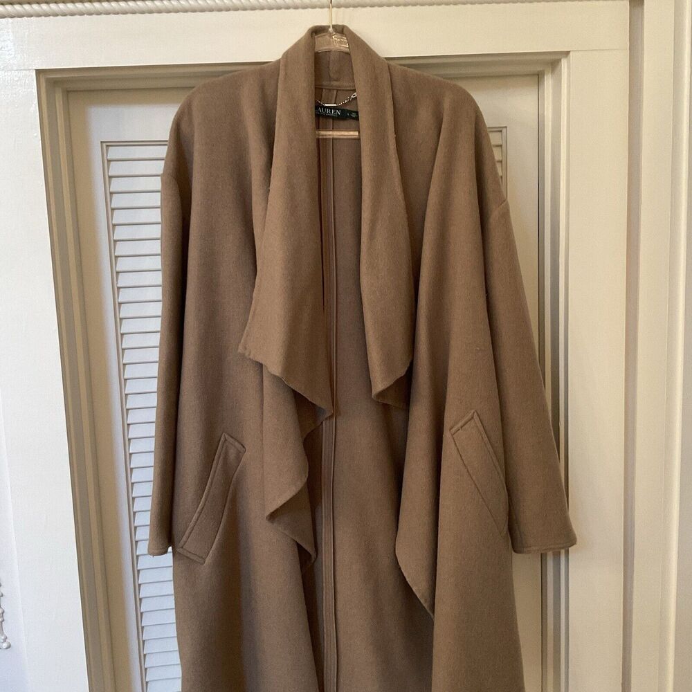 Lauren Ralph Lauren Camel/Tan Open-Front Draped Cape Coat - Picture 7 of 13